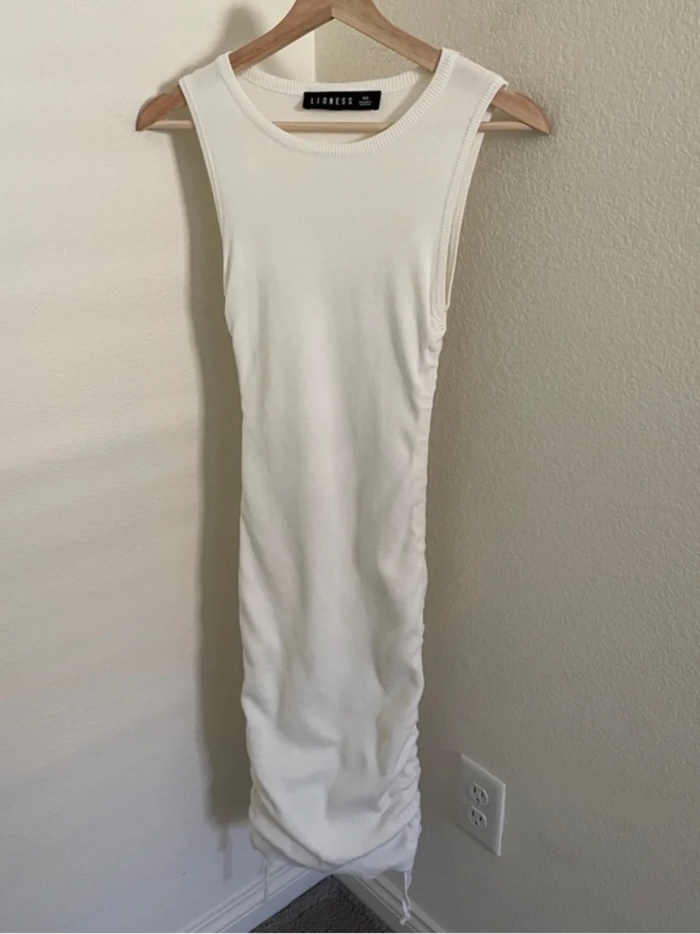 LIONESS Military Minds Mini Dress White Fitted Cinch Tie Dress - Picture 7 of 12
